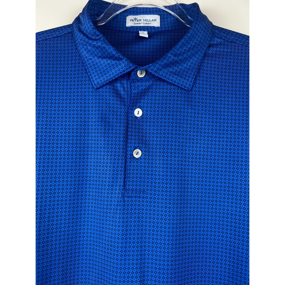 Peter Millar Summer Comfort Polo Shirt XL Blue Black Geometric Golf Performance